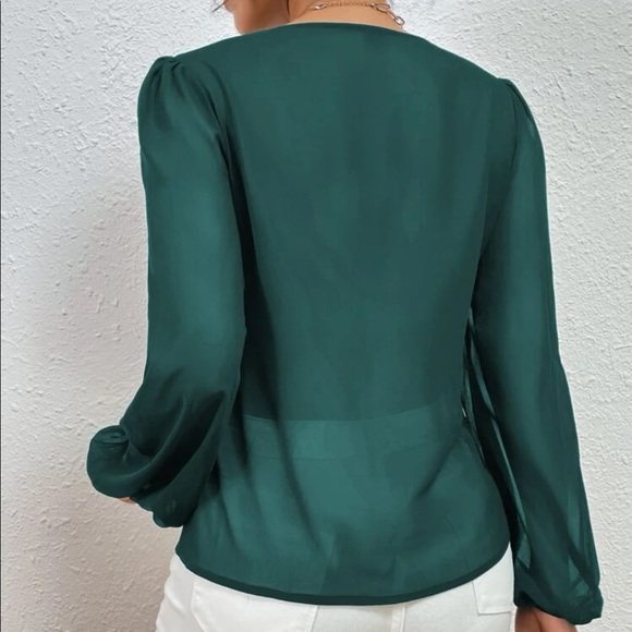 Classic navy blue  lace V neck blouse - Picture 5 of 15